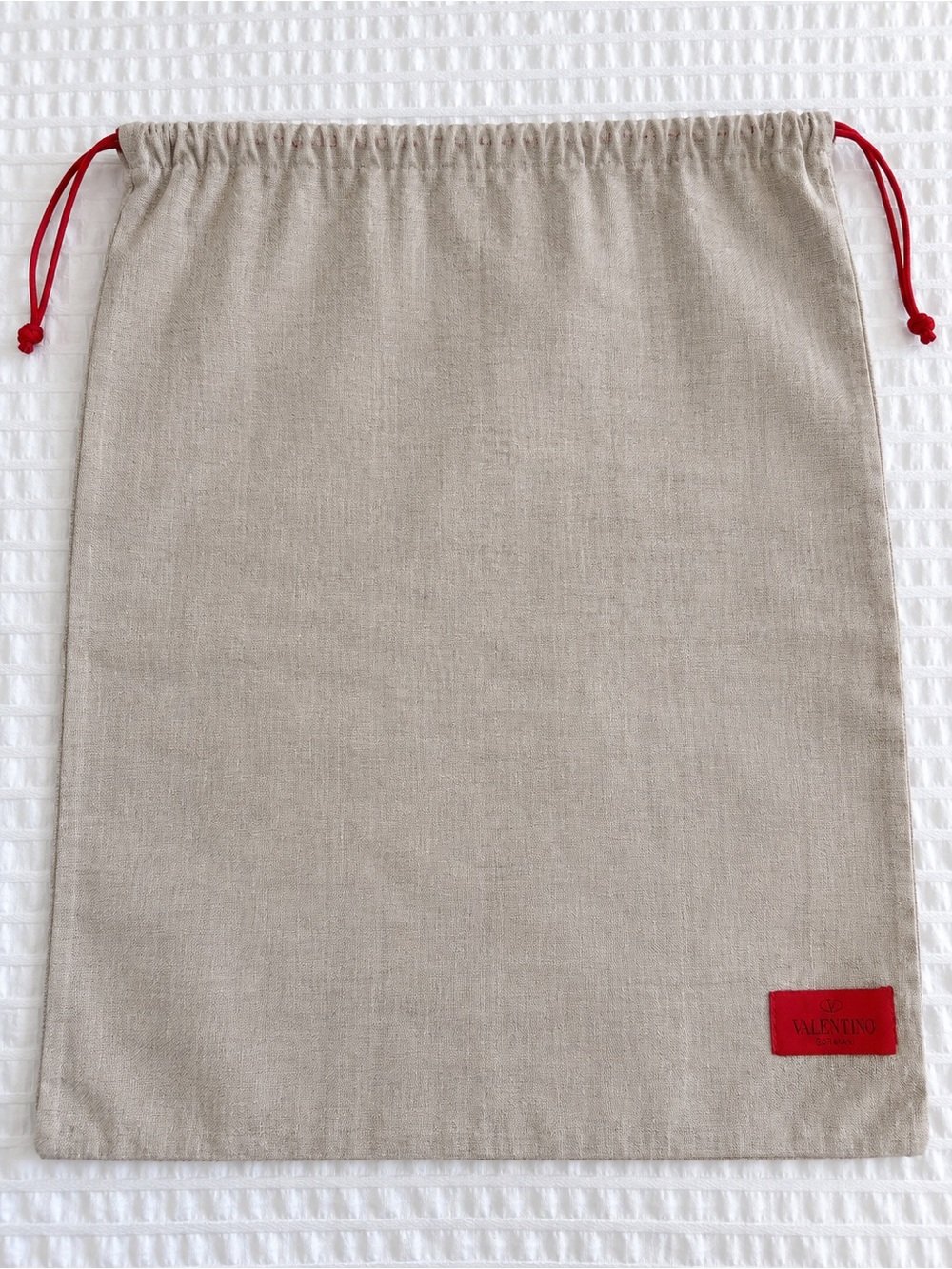 Valentino Garavani Beige Drawstring Dust Bag with Red Accents